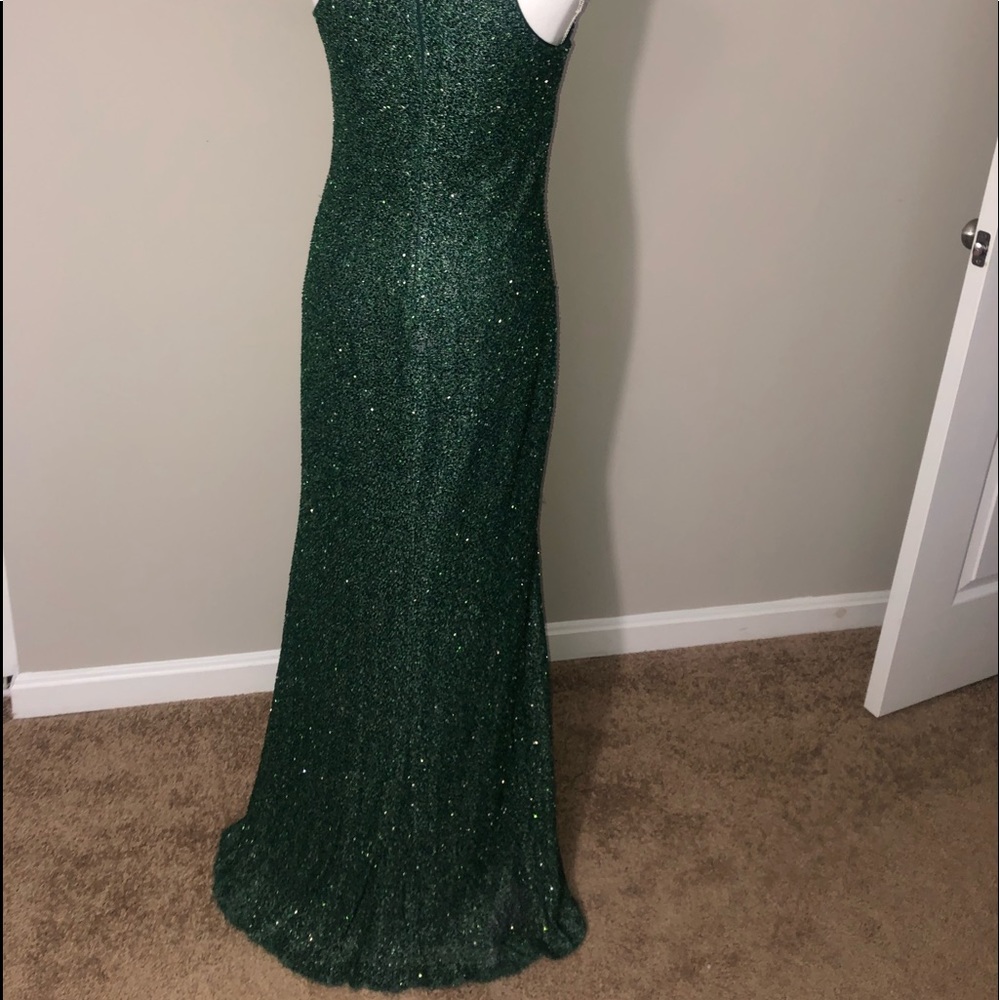 Green spaghetti strap long dress beads all over